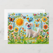 Voelde hond met vlinders in de tuin briefkaart (Voorkant / Achterkant)