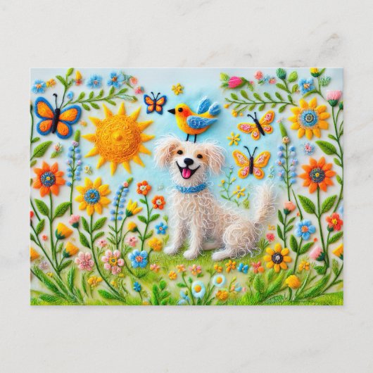 Voelde hond met vlinders in de tuin briefkaart (Voorkant)