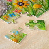 Voelde hond met vlinders in de tuin legpuzzel (Zijkant)