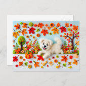 Voelde hond spelen in een herfsttuin briefkaart (Voorkant / Achterkant)