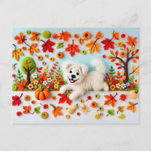 Voelde hond spelen in een herfsttuin briefkaart (Voorkant)