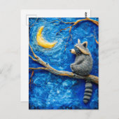 Voelde wasbeer op een tak onder volle maan briefkaart (Voorkant / Achterkant)