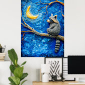 Voelde wasbeer op een tak onder volle maan poster (Thuiskantoor)