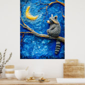 Voelde wasbeer op een tak onder volle maan poster (Keuken)