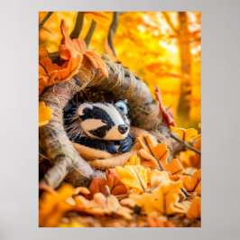 Voelde zich dassenaar in het herfstbos poster