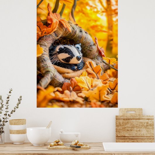 Voelde zich dassenaar in het herfstbos poster (Keuken)