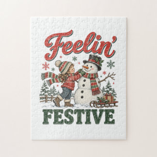 Voelend Kerstmis Sneeuwman Kinderen Legpuzzel