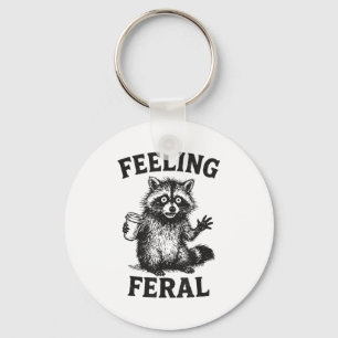 Voelend Wilde Wasbeer Drink Koffie Grappige Vuilni Sleutelhanger
