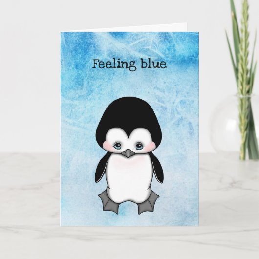 Voeling blauwe Miss You Sad Penguin Kaart (Voorkant)