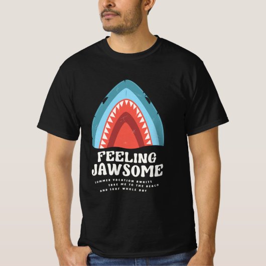 Voeling met Jawsome Shark Funny Summer Puns Black T-shirt (Voorkant)
