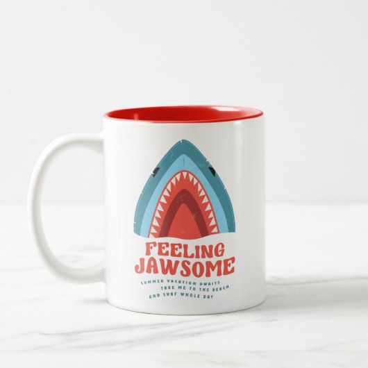 Voeling met Jawsome Shark Funny Summer Puns Tweekleurige Koffiemok (Links)