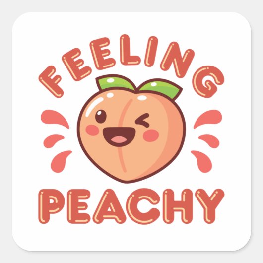 Voeling van Perachy Peach Fruit Happy Kawaii Vierkante Sticker (Voorkant)