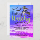 Voeling van Witchy Bats Witch Sky Halloween Party Kaart (Voorkant)