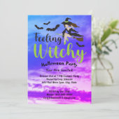 Voeling van Witchy Bats Witch Sky Halloween Party Kaart (Staand voorkant)