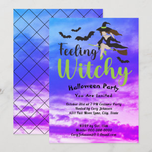 Voeling van Witchy Bats Witch Sky Halloween Party Kaart