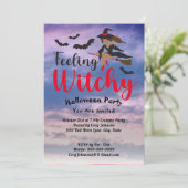 Voeling van Witchy Red, Bats Witch Sky Halloween P Kaart (Staand voorkant)