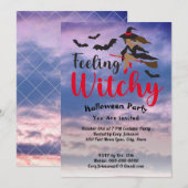 Voeling van Witchy Red, Bats Witch Sky Halloween P Kaart (Voorkant / Achterkant)