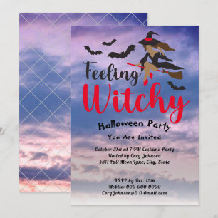 Voeling van Witchy Red, Bats Witch Sky Halloween P Kaart