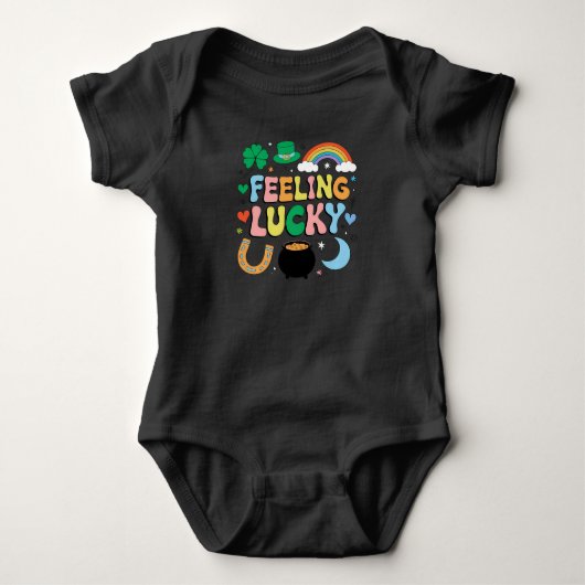 Voelt Lucky St Patricks Day Charme Ierse Klavertje Romper (Voorkant)