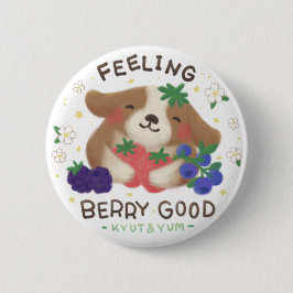 Voelt zich heel goed: Cute hond met bessen Ronde Button 5,7 Cm