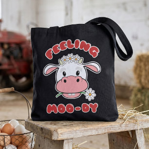 Voelt zich Moo-dig Cute Cartoon Koe Quote Tote T Bag