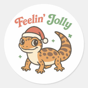 Voelt zich vrolijk kerstluipaardgekko ronde sticker