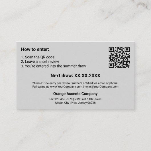 Voer een Review Draw - Summer Thank You Visitekaartje (Achterkant)