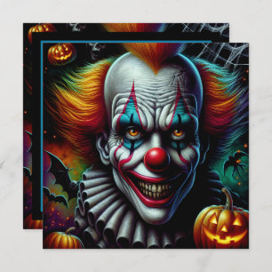 Voer in als je durft   Scary Clown Halloween Party Kaart
