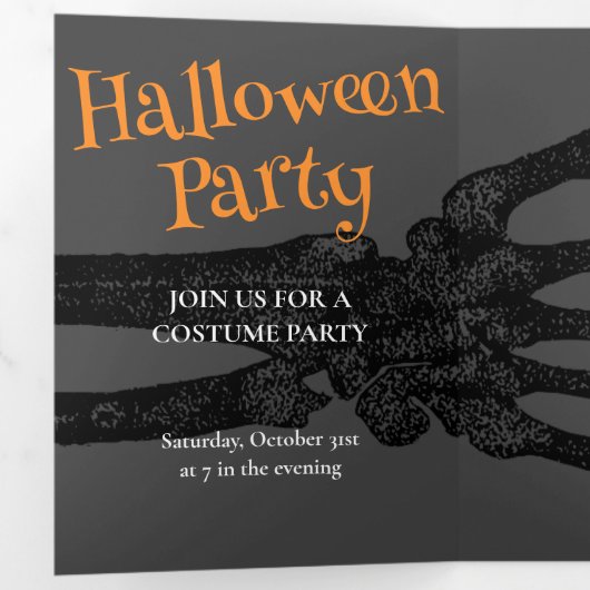 Voer op eigen risico Halloween Party in Drieluik Uitnodiging (Binnenzijde eerst)