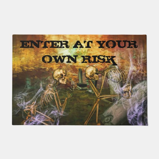 Voer op eigen risico in deurmat (Voorkant)