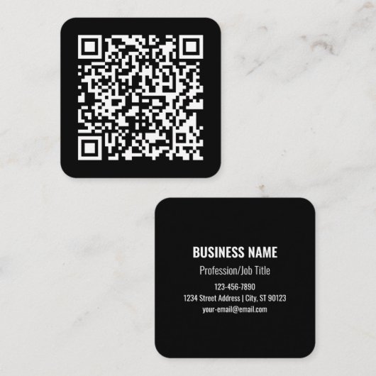Voer URL in & Maak Scannbare QR-code | Zwart Wit Vierkante Visitekaartje (Voorkant / Achterkant)