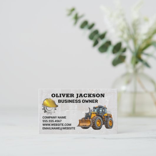 voertuig voor bouwwerkzaamheden | blauwe kraag visitekaartje (Staand voorkant)