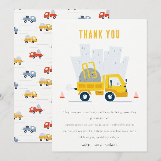 Voertuigbouwwagen met dumppil bedankkaart (Voorkant / Achterkant)