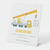 Voertuigbouwwagen met kraan reclamebord met voetstuk (Voorkant)