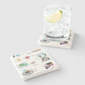 voertuigen cartoons met Thaise en Engelse tekst Stenen Onderzetter (Zijkant)