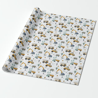 Voertuigen en vrachtwagens op de bouwplaats cadeaupapier