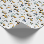 Voertuigen en vrachtwagens op de bouwplaats cadeaupapier (Hoek)