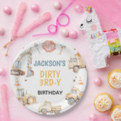 Voertuigen Gele Bouw Vuile 3rdy Verjaardag Papieren Bordje (Feest)