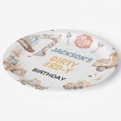 Voertuigen Gele Bouw Vuile 3rdy Verjaardag Papieren Bordje (Gekanteld)