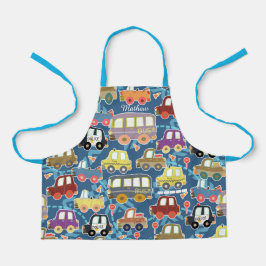 Voertuigen kinder blauw. Volledige Bedrukking Scho Schort