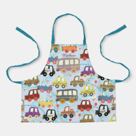 Voertuigen kinder blauw. Volledige Bedrukking Scho Schort