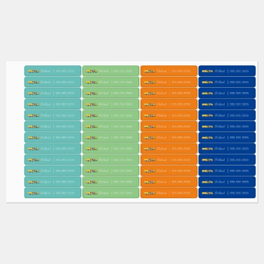 Voertuigen School Class Lunch Naam Nummer Labels (Vel)