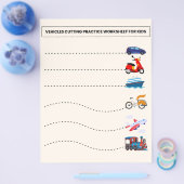 VOERTUIGEN SNIJDEN PRAKTIJK WERKBLAD VOOR KINDEREN FLYER (Enkel)