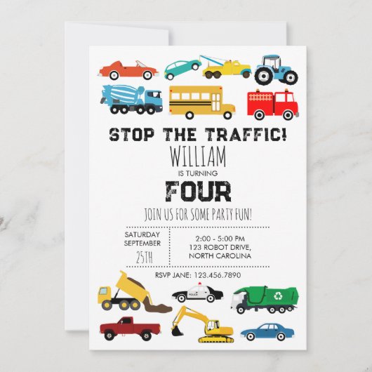 Voertuigen Vervoer Auto's Trucks Jongens Verjaarda Kaart (Voorkant)