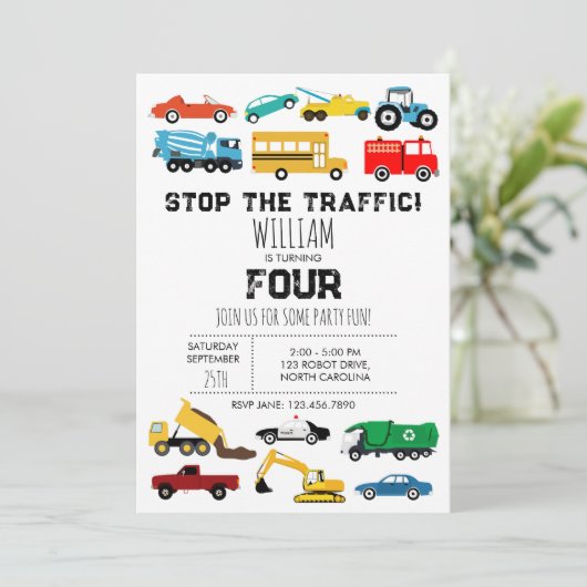 Voertuigen Vervoer Auto's Trucks Jongens Verjaarda Kaart (Staand voorkant)