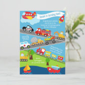 Voertuigen voor vervoer - verjaardagsuitnodiging. kaart (Staand voorkant)