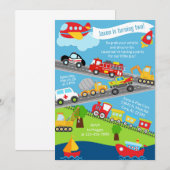 Voertuigen voor vervoer - verjaardagsuitnodiging. kaart (Voorkant / Achterkant)