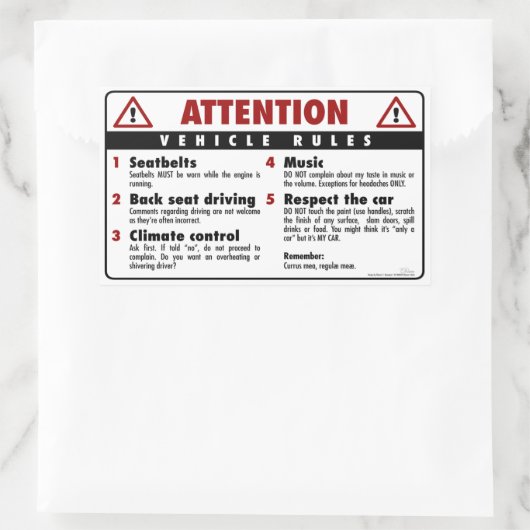Voertuigregels - Rood en wit Rechthoekige Sticker (Tas)