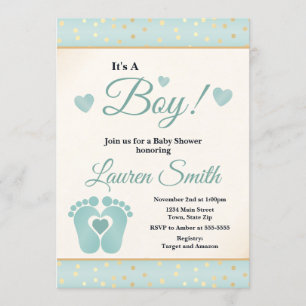 Voetafdruk Baby shower Invitation Boy, Baby Toes Kaart