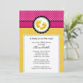 Voetafdruk Baby shower Uitnodiging Gele poka Dots (Staand voorkant)
